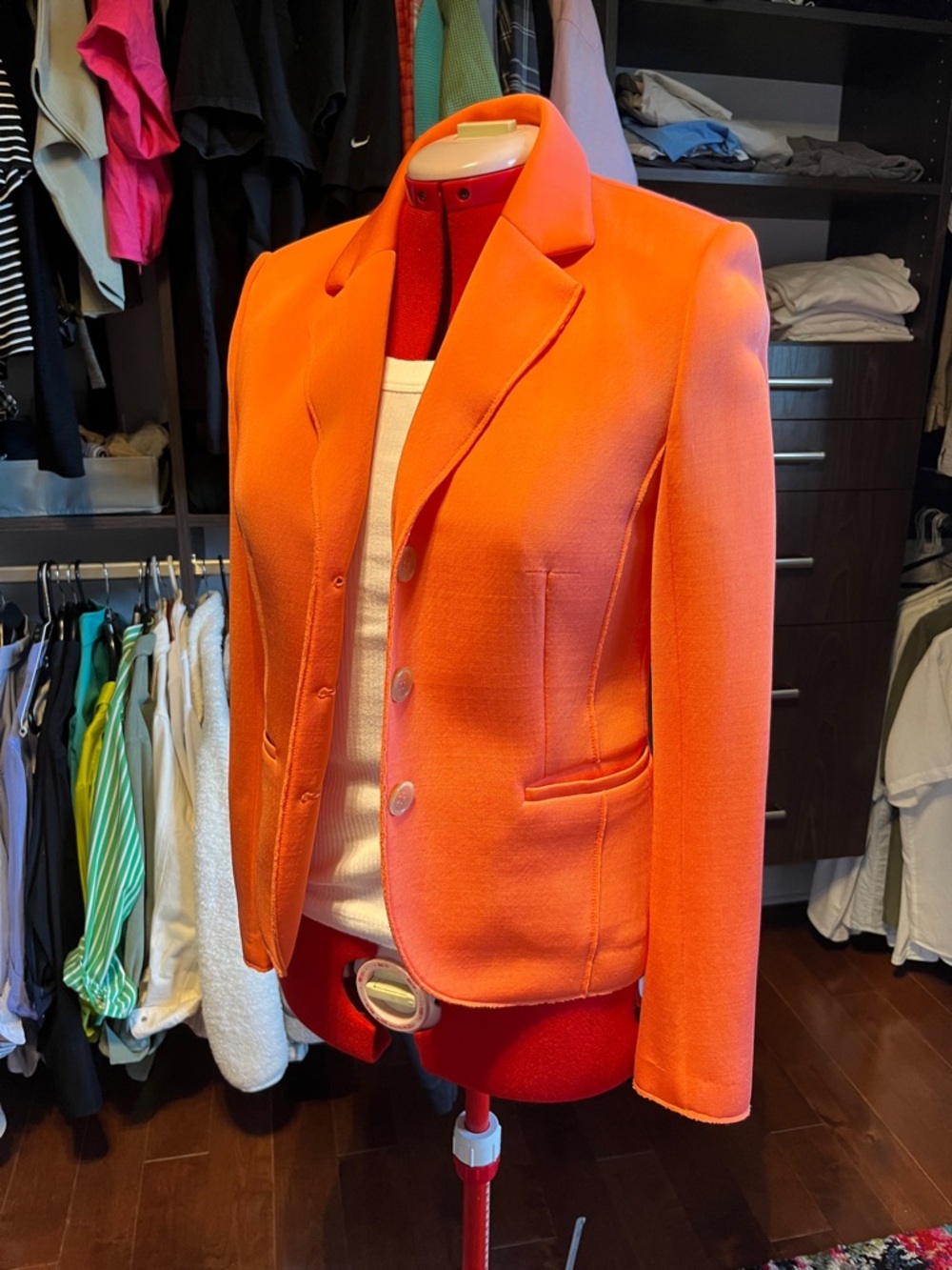 Bright Coral Tailored Single-Breasted Blazer